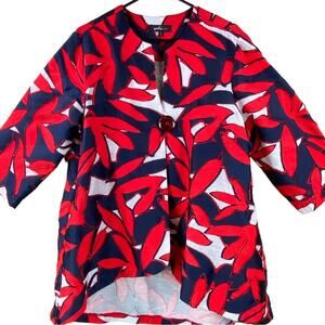 Yushi Abstract Floral Art to Wear Jacket Size XL Red Navy